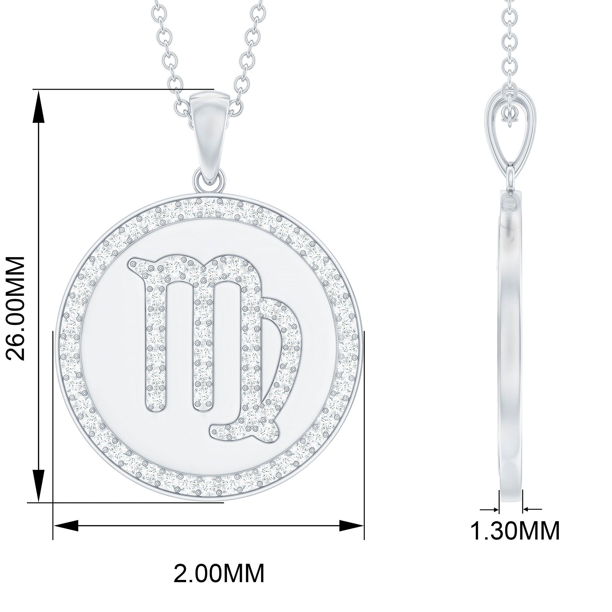 Virgo Zodiac Sign Disc Pendant with Pave Set Moissanite Moissanite - ( D-VS1 ) - Color and Clarity - Rosec Jewels