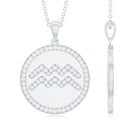 Moissanite Disc Aquarius Zodiac Sign Pendant Necklace Moissanite - ( D-VS1 ) - Color and Clarity - Rosec Jewels