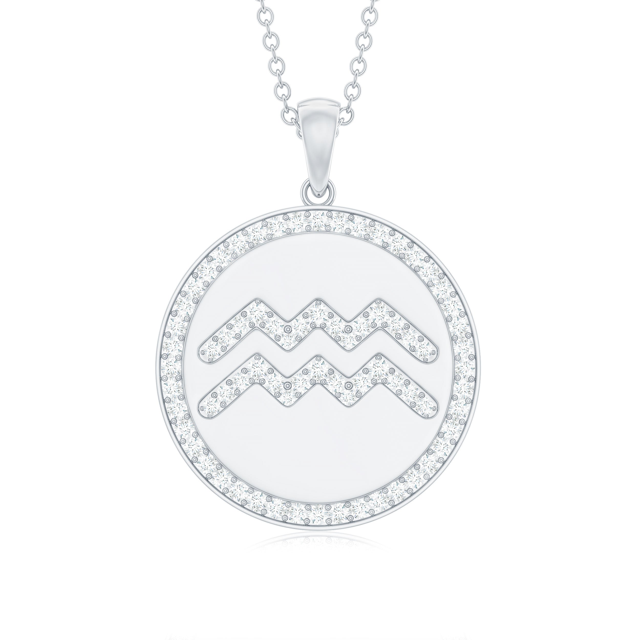 Moissanite Disc Aquarius Zodiac Sign Pendant Necklace Moissanite - ( D-VS1 ) - Color and Clarity - Rosec Jewels