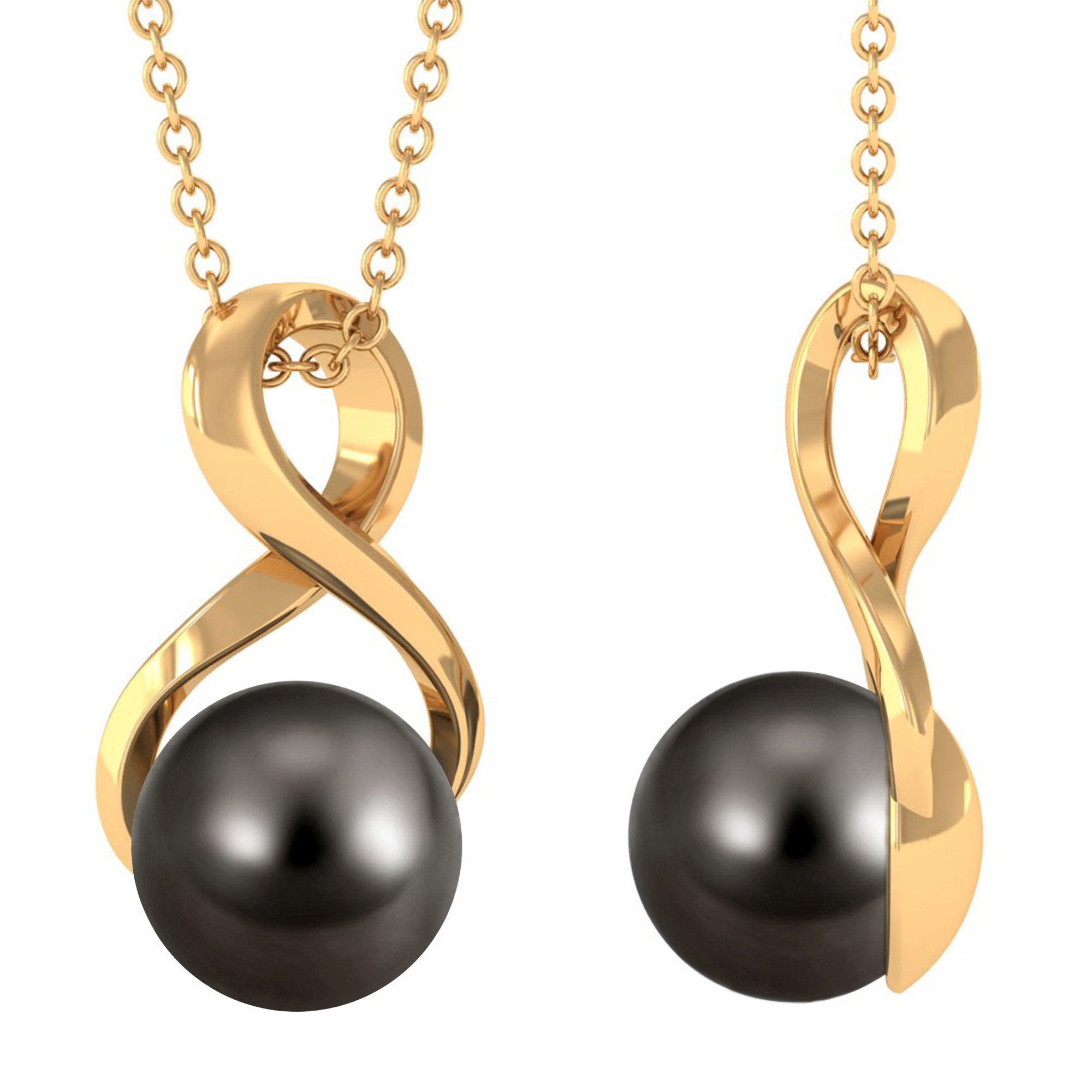 Simple Solitaire Tahitian Pearl and Gold Infinity Pendant Tahitian pearl - ( AAA ) - Quality - Rosec Jewels