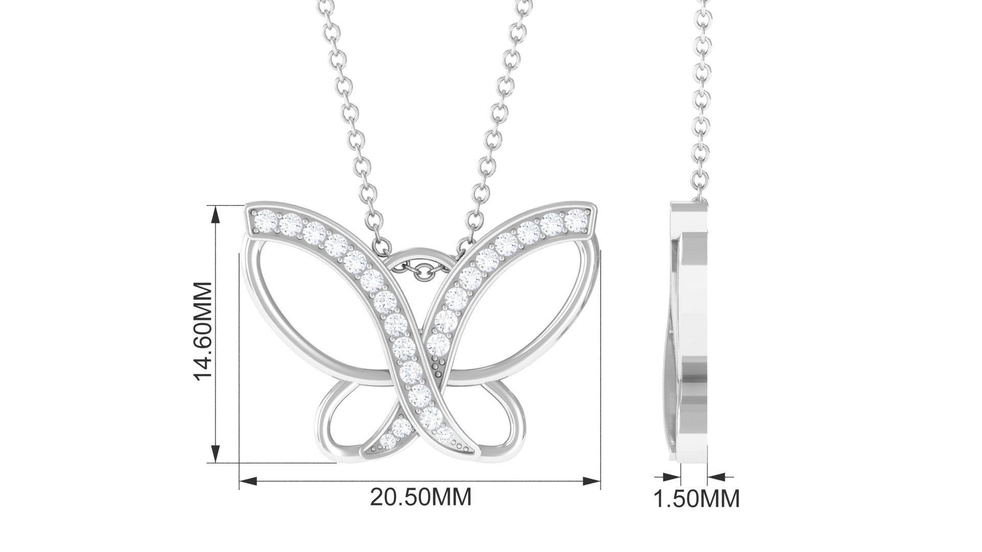 0.25 CT Butterfly Pendant Necklace with Diamond Diamond - ( HI-SI ) - Color and Clarity - Rosec Jewels