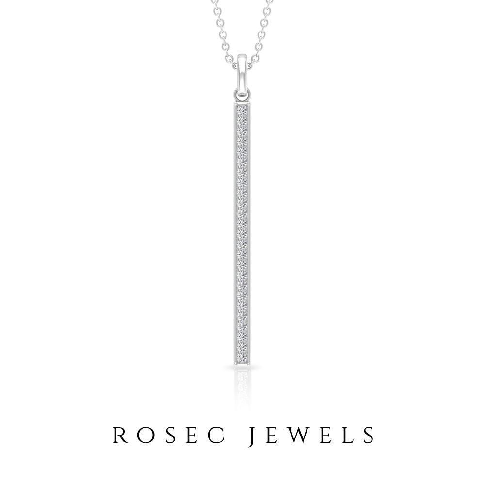 1/4 CT Diamond Vertical Bar Drop Pendant Diamond - ( HI-SI ) - Color and Clarity - Rosec Jewels