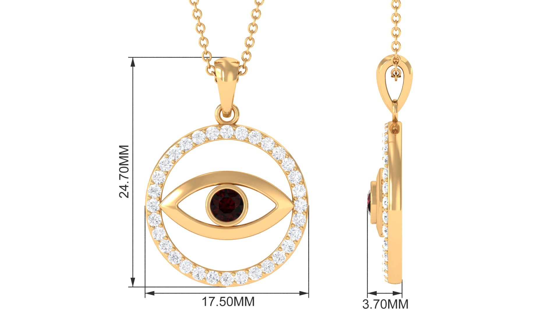 Diamond Eternity and Garnet Evil Eye Pendant Garnet - ( AAA ) - Quality - Rosec Jewels