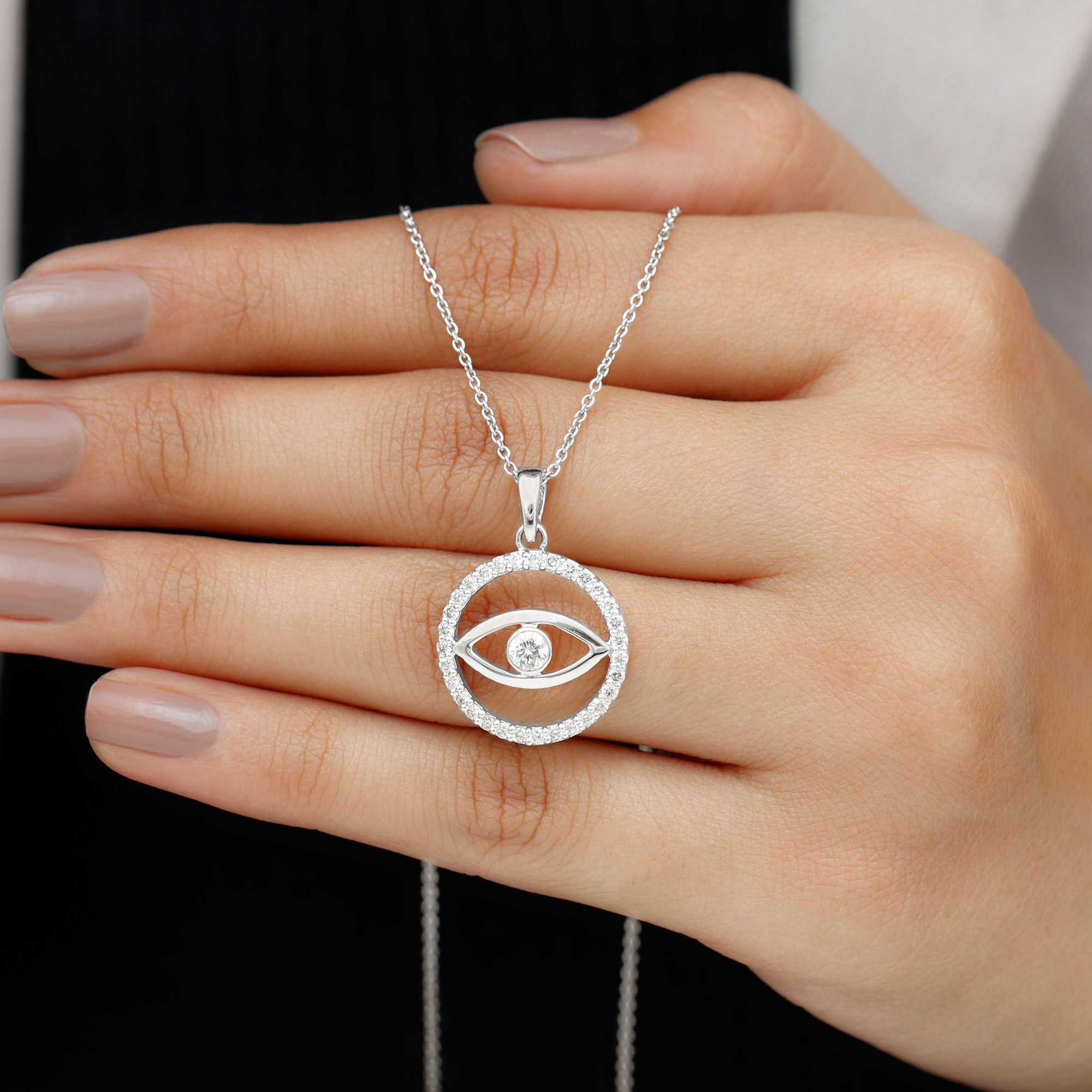 1 CT Moissanite Evil Eye and Eternity Pendant in Bezel Setting Moissanite - ( D-VS1 ) - Color and Clarity - Rosec Jewels