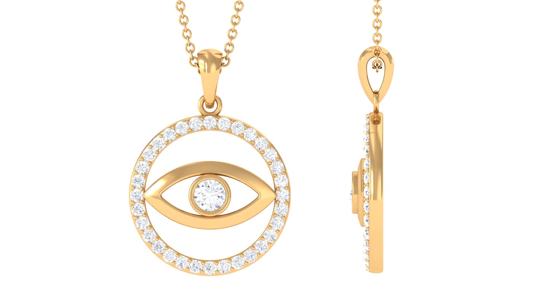 1 CT Moissanite Evil Eye and Eternity Pendant in Bezel Setting Moissanite - ( D-VS1 ) - Color and Clarity - Rosec Jewels