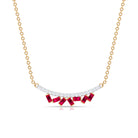 Baguette Cut Ruby Cluster Necklace with Diamond Curved Bar Ruby - ( AAA ) - Quality - Rosec Jewels