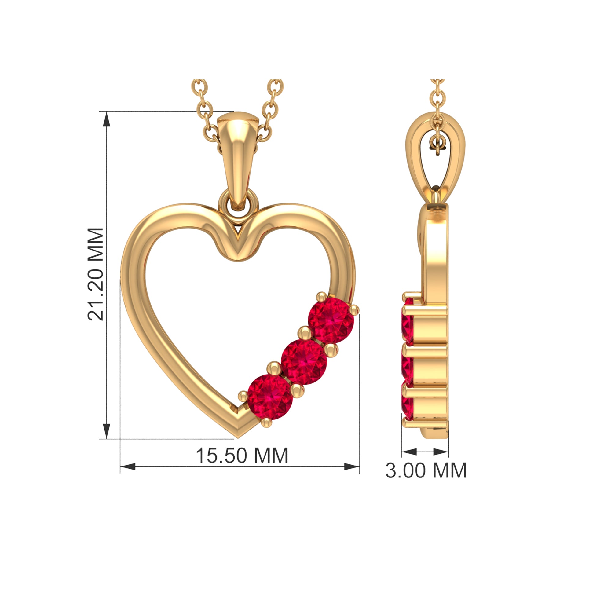 1/2 CT Simple Ruby and Gold Heart Pendant Ruby - ( AAA ) - Quality - Rosec Jewels