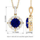 Cushion Cut Created Blue Sapphire Art Deco Pendant with Diamond Halo Lab Created Blue Sapphire - ( AAAA ) - Quality - Rosec Jewels