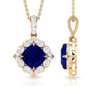 Cushion Cut Created Blue Sapphire Art Deco Pendant with Diamond Halo Lab Created Blue Sapphire - ( AAAA ) - Quality - Rosec Jewels