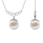 Round Freshwater Pearl Designer Necklace with Bezel Set Diamond Freshwater Pearl - ( AAA ) - Quality - Rosec Jewels