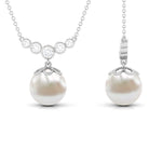 Round Freshwater Pearl Designer Necklace with Bezel Set Diamond Freshwater Pearl - ( AAA ) - Quality - Rosec Jewels