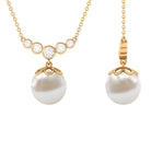 Round Freshwater Pearl Designer Necklace with Bezel Set Diamond Freshwater Pearl - ( AAA ) - Quality - Rosec Jewels