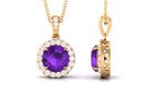 Claw Set Amethyst and Diamond Halo Pendant Amethyst - ( AAA ) - Quality - Rosec Jewels