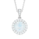 Minimal Round Moonstone Halo Pendant with Diamond Moonstone - ( AAA ) - Quality - Rosec Jewels