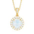 Minimal Round Moonstone Halo Pendant with Diamond Moonstone - ( AAA ) - Quality - Rosec Jewels