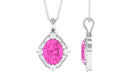 Oval Created Pink Sapphire Vintage Style Pendant with Diamond Halo Lab Created Pink Sapphire - ( AAAA ) - Quality - Rosec Jewels