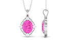 Oval Created Pink Sapphire Vintage Style Pendant with Diamond Halo Lab Created Pink Sapphire - ( AAAA ) - Quality - Rosec Jewels