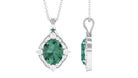 Vintage Inspired Oval Created Green Sapphire and Diamond Halo Pendant Lab Created Green Sapphire - ( AAAA ) - Quality - Rosec Jewels