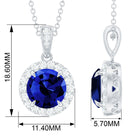 Claw Set Created Blue Sapphire Halo Pendant with Diamond Lab Created Blue Sapphire - ( AAAA ) - Quality - Rosec Jewels