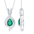 Pear Cut Created Emerald Teardrop Pendant with Moissanite Accent Lab Created Emerald - ( AAAA ) - Quality - Rosec Jewels