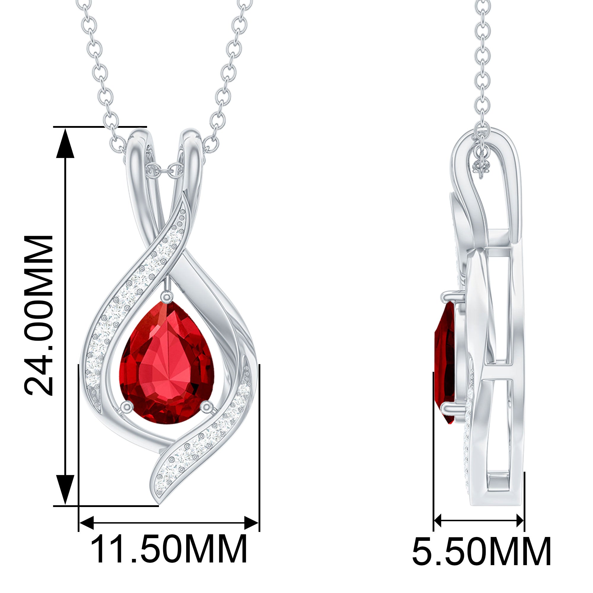 Pear Cut Created Ruby Teardrop Pendant with Moissanite Accent Lab Created Ruby - ( AAAA ) - Quality - Rosec Jewels