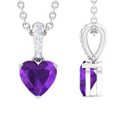 1 CT Heart Shape Amethyst and Diamond Solitaire Drop Pendant Necklace Amethyst - ( AAA ) - Quality - Rosec Jewels