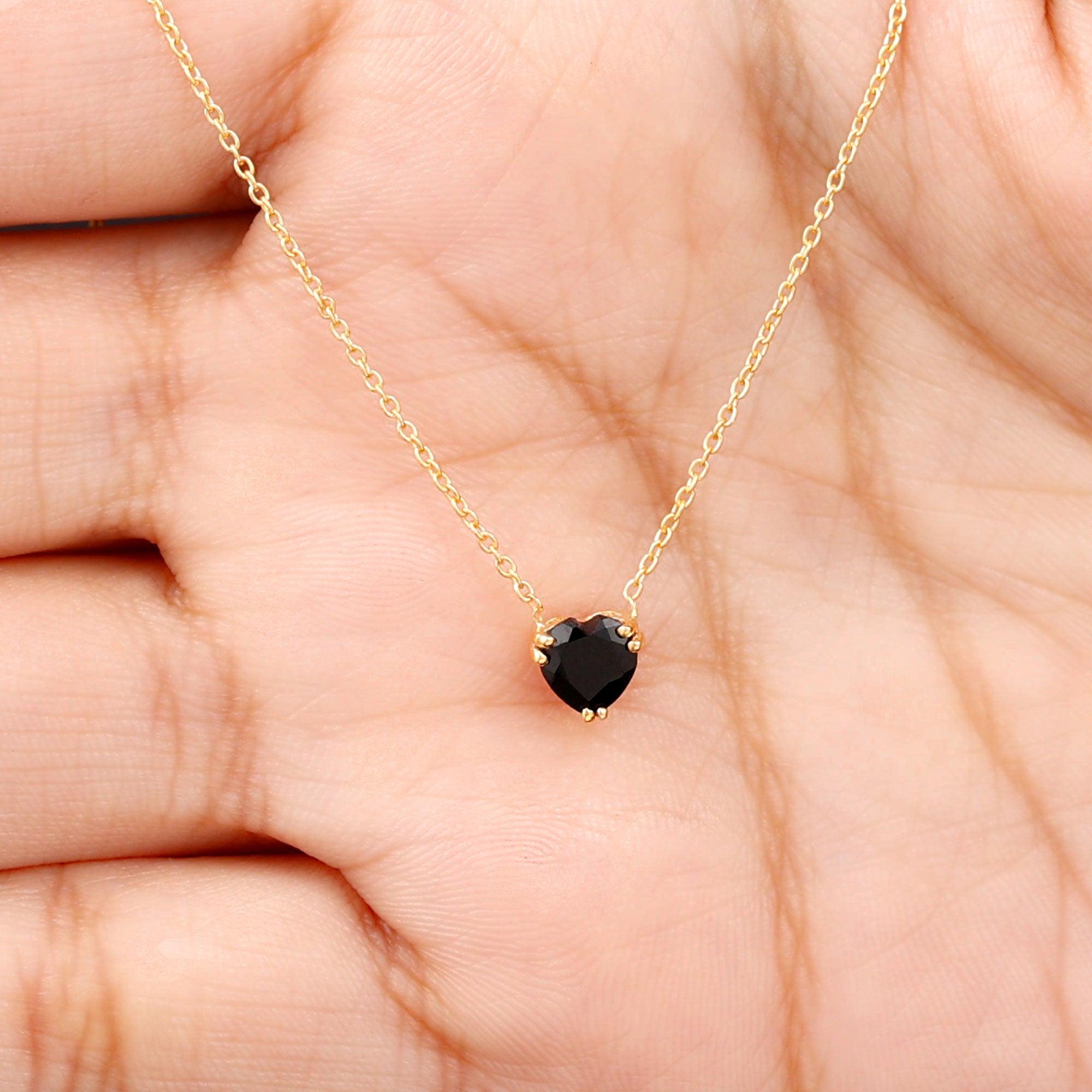 Heart Shape Black Onyx Solitaire Drop Pendant Necklace Black Onyx - ( AAA ) - Quality - Rosec Jewels