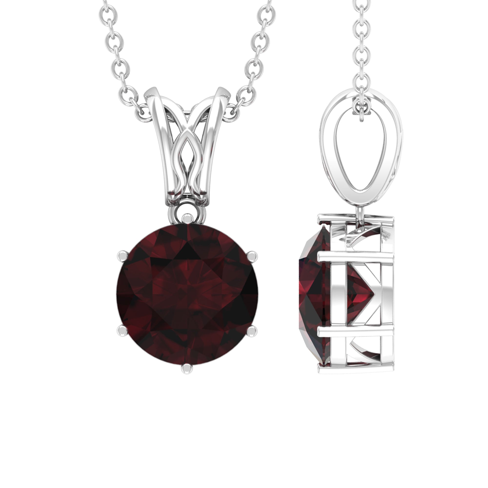 Six Prong Set Round Garnet Solitaire Pendant with Decorative Bail Garnet - ( AAA ) - Quality - Rosec Jewels