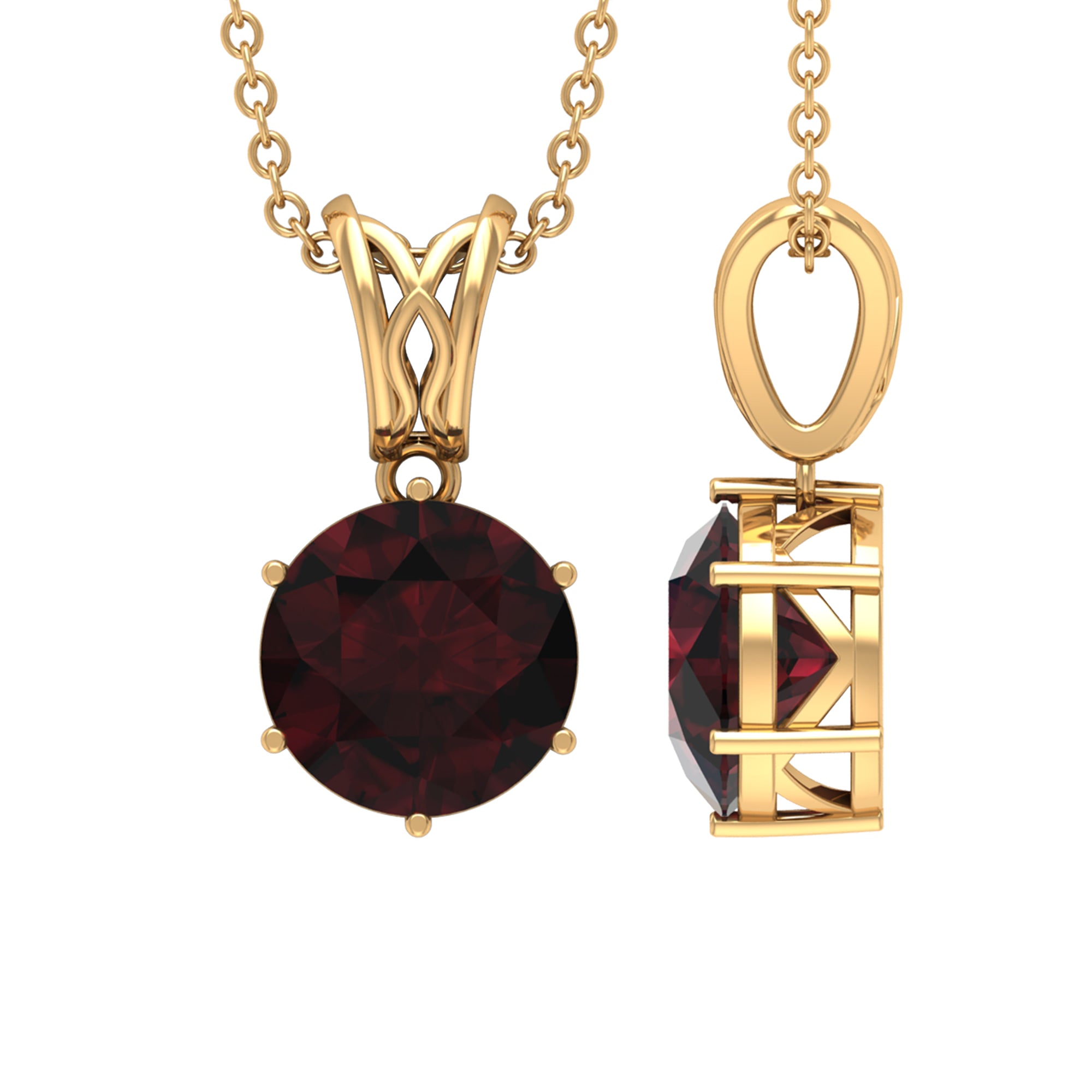 Six Prong Set Round Garnet Solitaire Pendant with Decorative Bail Garnet - ( AAA ) - Quality - Rosec Jewels