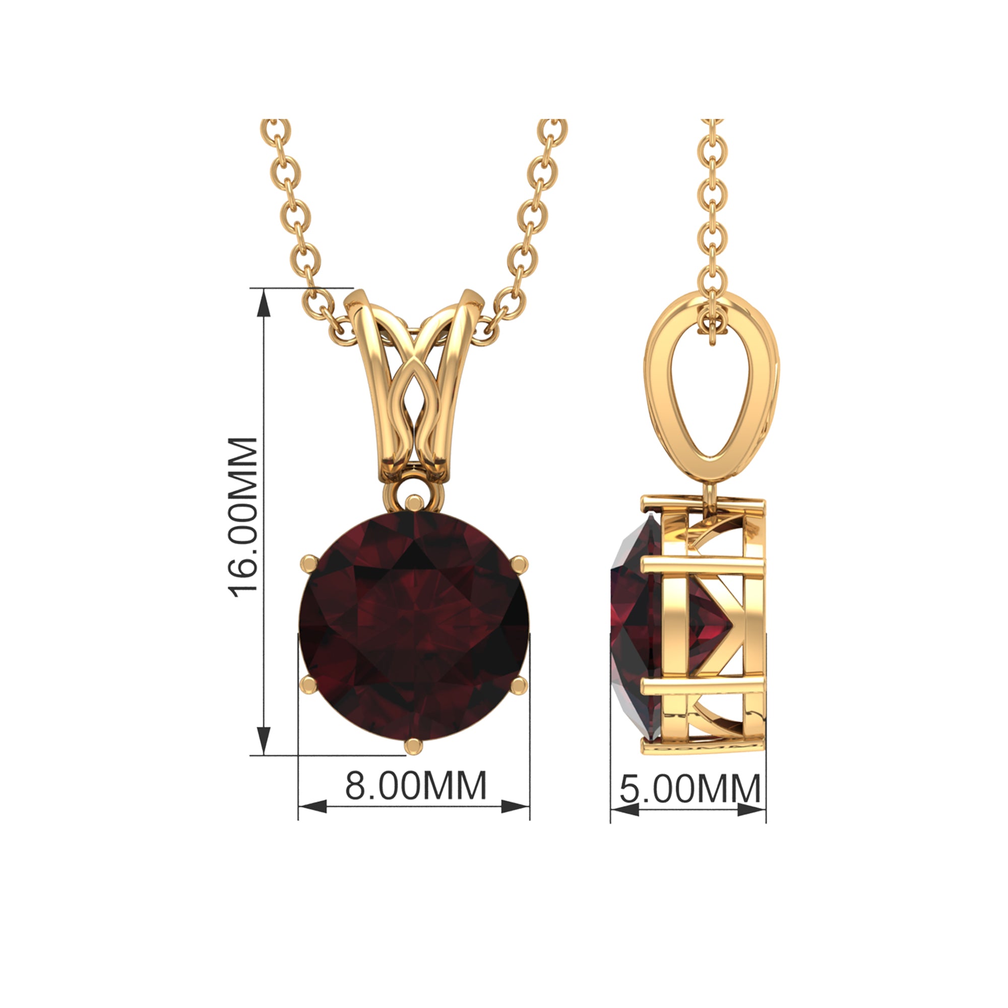 Six Prong Set Round Garnet Solitaire Pendant with Decorative Bail Garnet - ( AAA ) - Quality - Rosec Jewels