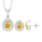 Citrine Teardrop jewelry Set with Moissanite Halo Citrine - ( AAA ) - Quality - Rosec Jewels