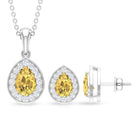 Citrine Teardrop jewelry Set with Moissanite Halo Citrine - ( AAA ) - Quality - Rosec Jewels