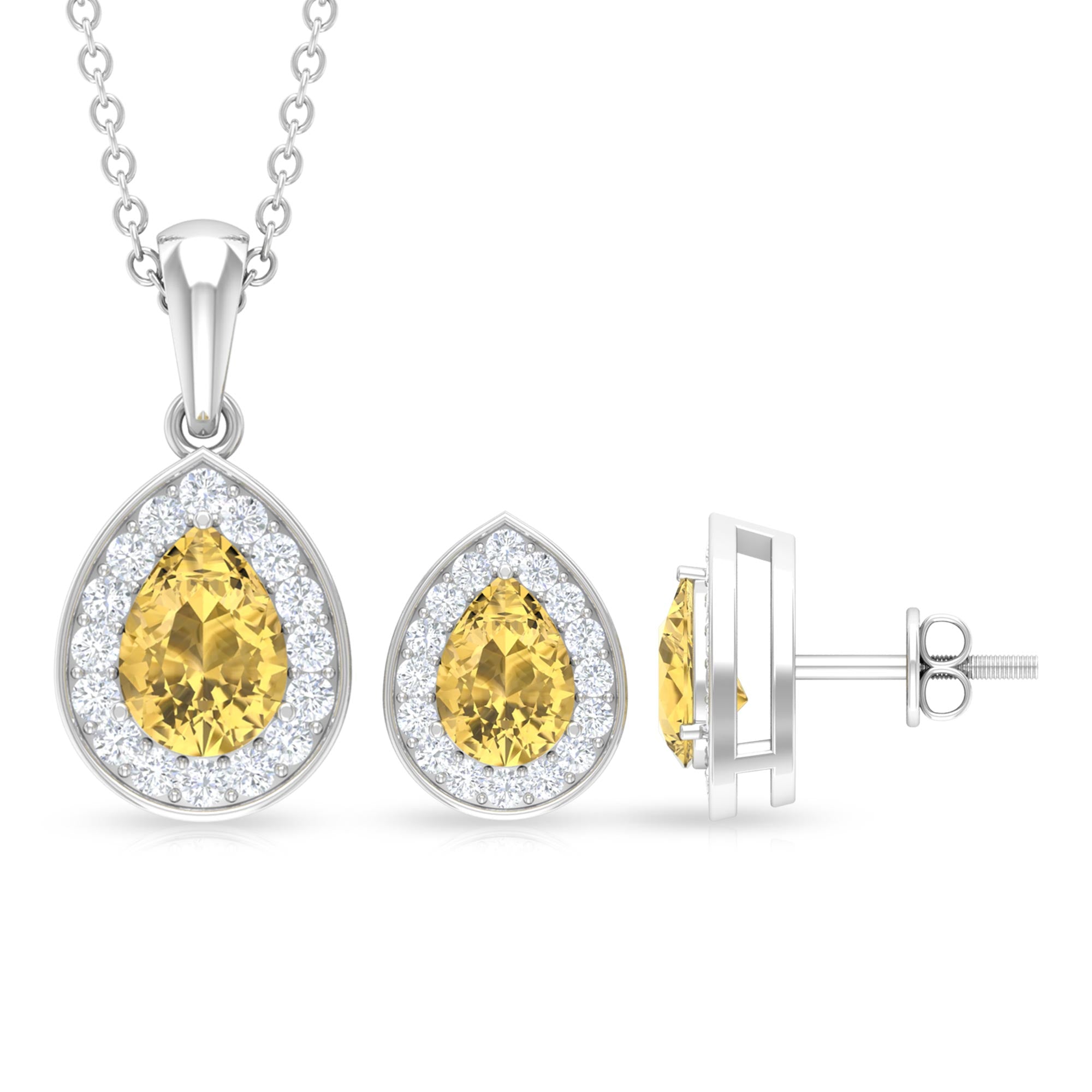 Citrine Teardrop jewelry Set with Moissanite Halo Citrine - ( AAA ) - Quality - Rosec Jewels