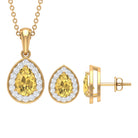 Citrine Teardrop jewelry Set with Moissanite Halo Citrine - ( AAA ) - Quality - Rosec Jewels