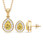 Citrine Teardrop jewelry Set with Moissanite Halo Citrine - ( AAA ) - Quality - Rosec Jewels