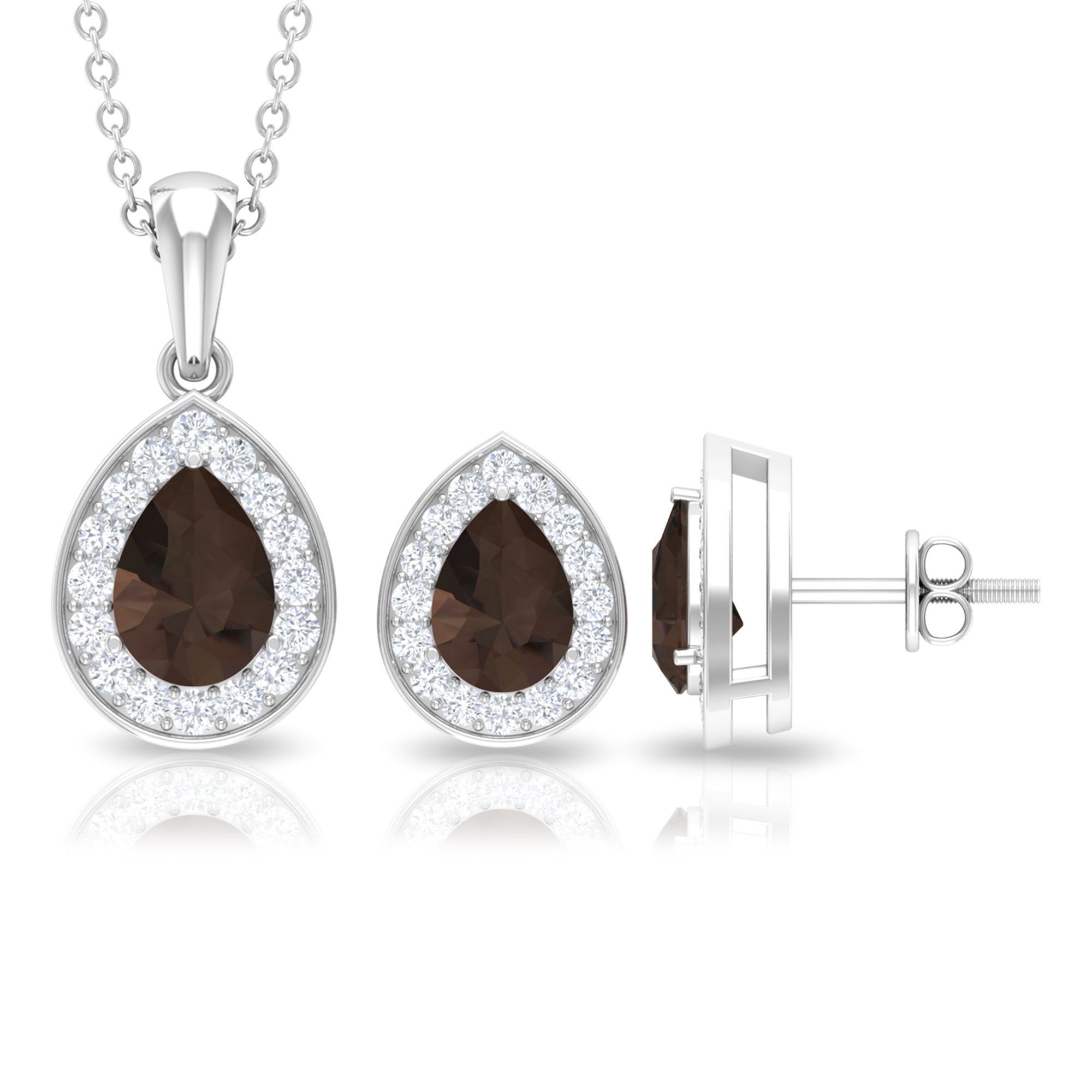 2.75 CT Pear Cut Smoky Quartz Teardrop jewelry Set with Moissanite Accent Smoky Quartz - ( AAA ) - Quality - Rosec Jewels