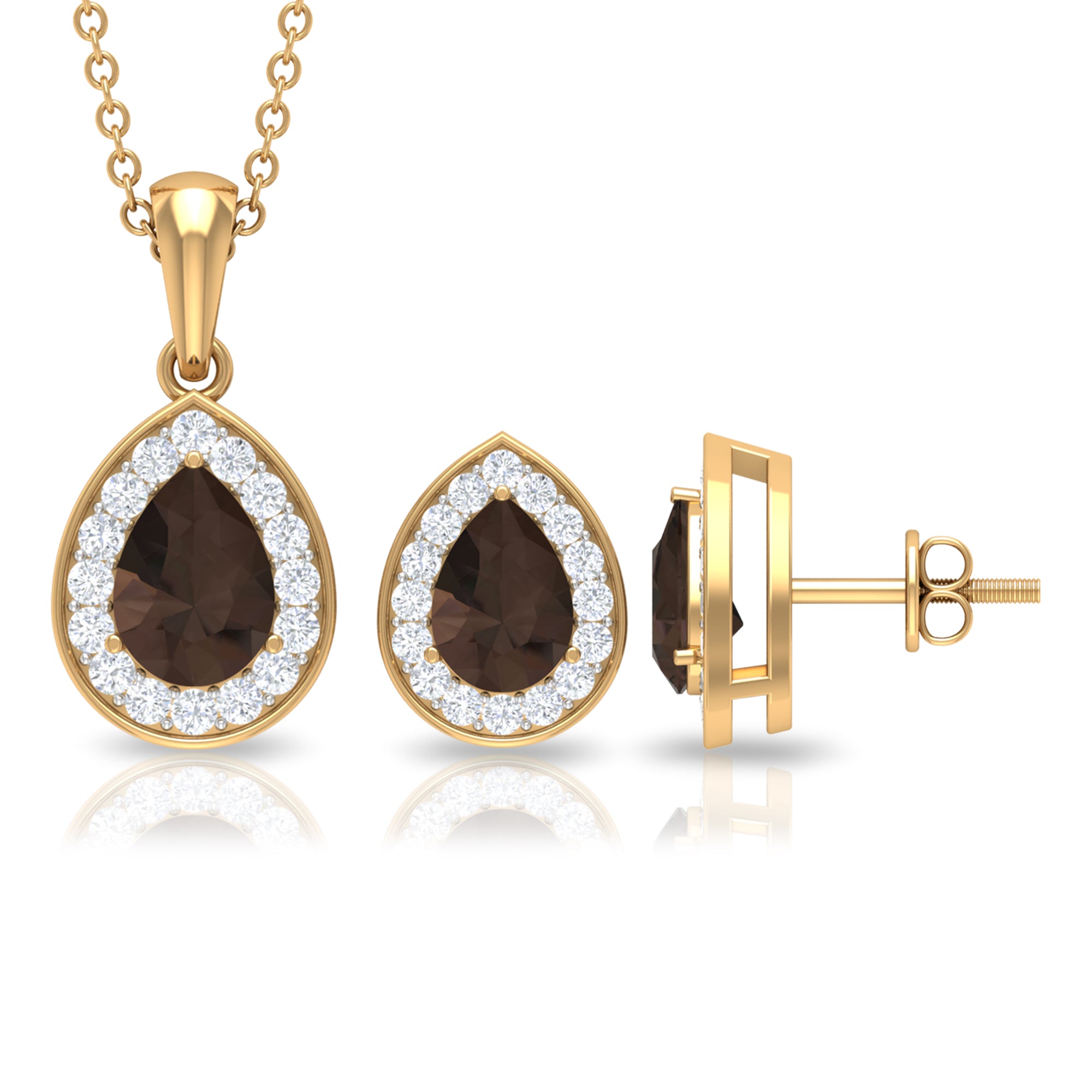 2.75 CT Pear Cut Smoky Quartz Teardrop jewelry Set with Moissanite Accent Smoky Quartz - ( AAA ) - Quality - Rosec Jewels