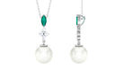 8.50 CT Freshwater Pearl Dangle Pendant with Emerald and Moissanite Emerald - ( AAA ) - Quality - Rosec Jewels