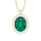 Oval Created Emerald Halo Pendant with Diamond Accent Bail Lab Created Emerald - ( AAAA ) - Quality - Rosec Jewels