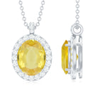 Oval Created Yellow Sapphire and Diamond Halo Pendant Lab Created Yellow Sapphire - ( AAAA ) - Quality - Rosec Jewels