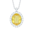 Oval Created Yellow Sapphire and Diamond Halo Pendant Lab Created Yellow Sapphire - ( AAAA ) - Quality - Rosec Jewels