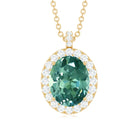 Oval Created Green Sapphire and Diamond Halo Pendant Lab Created Green Sapphire - ( AAAA ) - Quality - Rosec Jewels