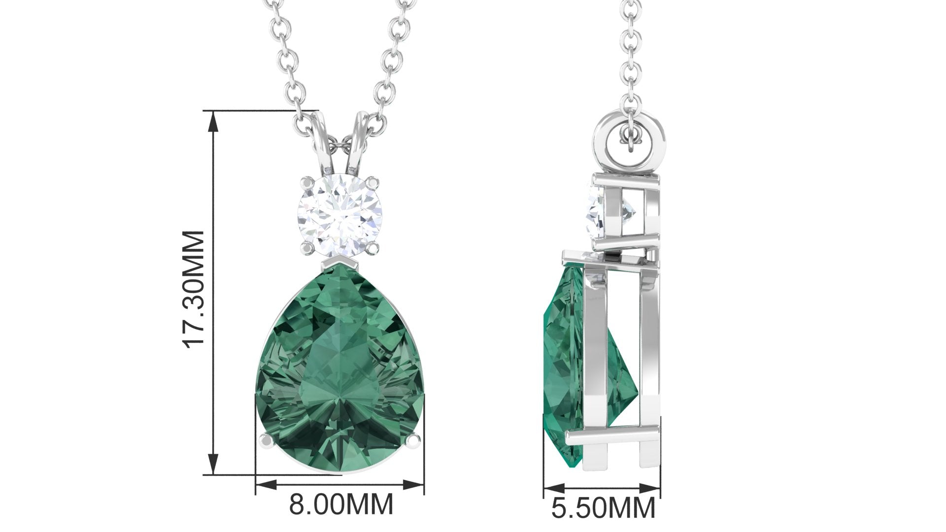 Pear Cut Created Green Sapphire Drop Pendant Necklace Lab Created Green Sapphire - ( AAAA ) - Quality - Rosec Jewels