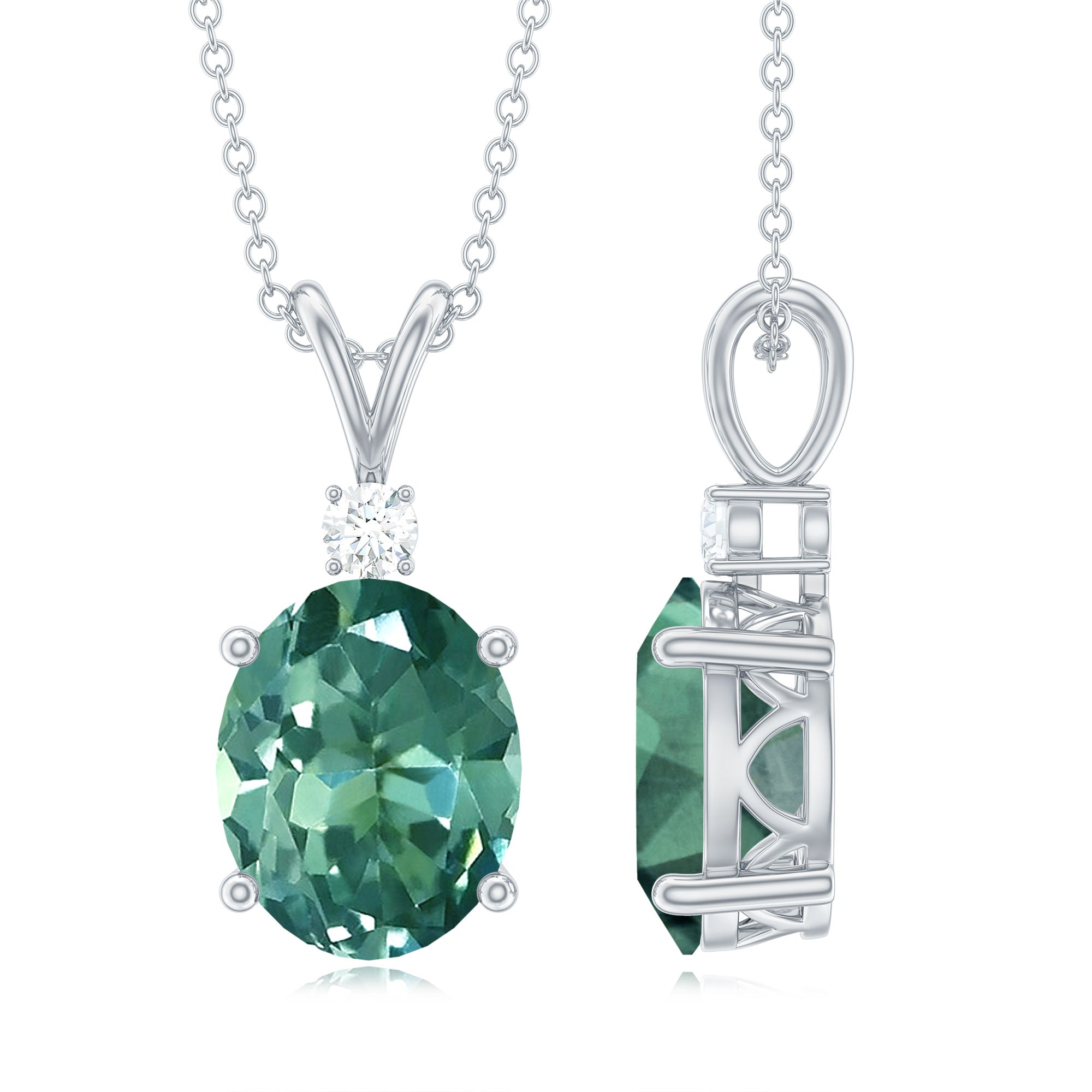 Solitaire Created Green Sapphire Pendant with Diamond Lab Created Green Sapphire - ( AAAA ) - Quality - Rosec Jewels