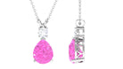 Teardrop Pendant with Created Pink Sapphire and Moissanite Lab Created Pink Sapphire - ( AAAA ) - Quality - Rosec Jewels