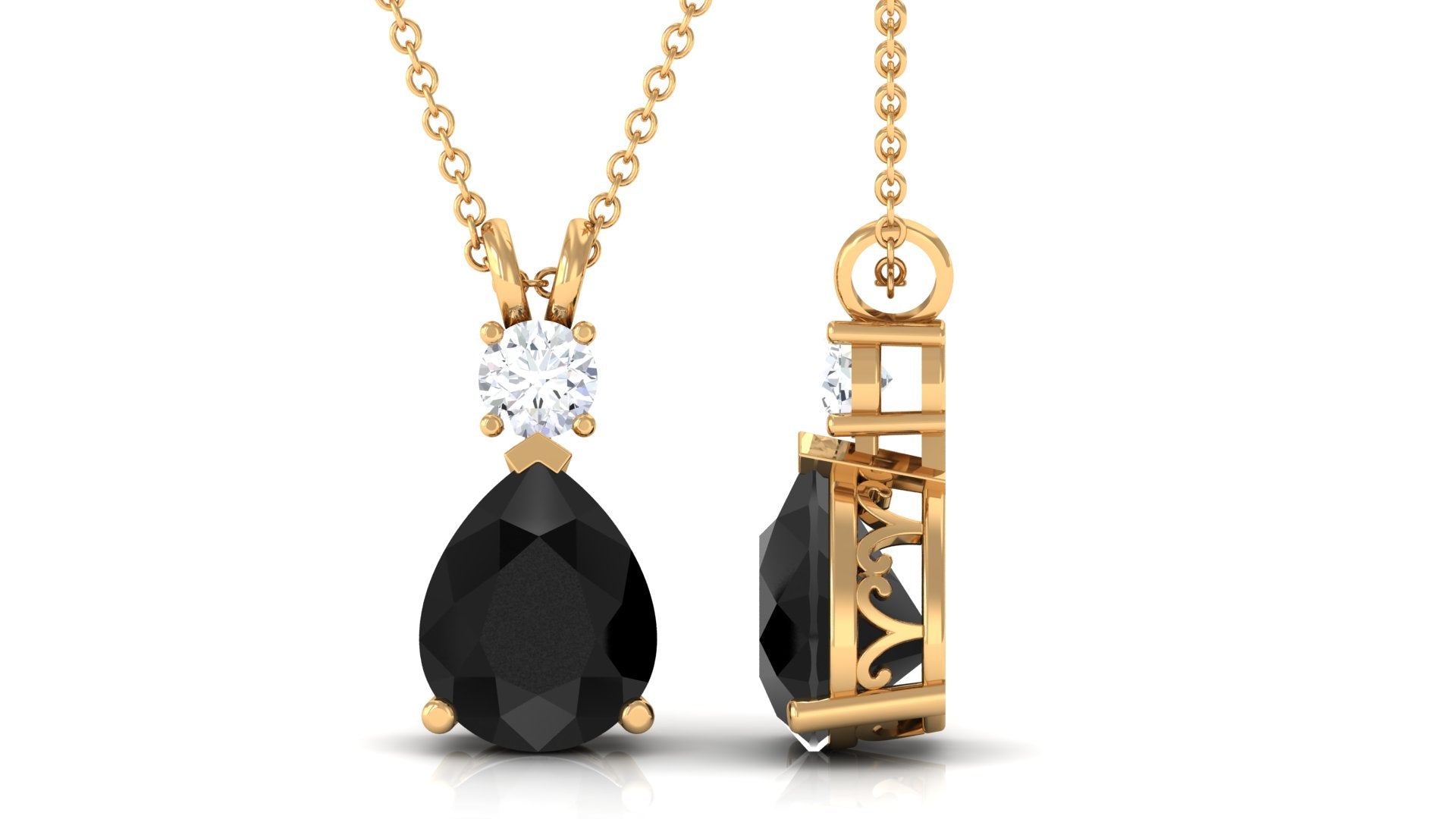 Created Black Diamond Teardrop Pendant Necklace with Moissanite Lab Created Black Diamond - ( AAAA ) - Quality - Rosec Jewels