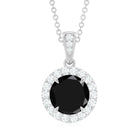 Created Black Diamond and Diamond Halo Pendant Necklace Lab Created Black Diamond - ( AAAA ) - Quality - Rosec Jewels