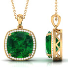 Cushion Cut Created Emerald and Moissanite Halo Pendant Necklace Lab Created Emerald - ( AAAA ) - Quality - Rosec Jewels