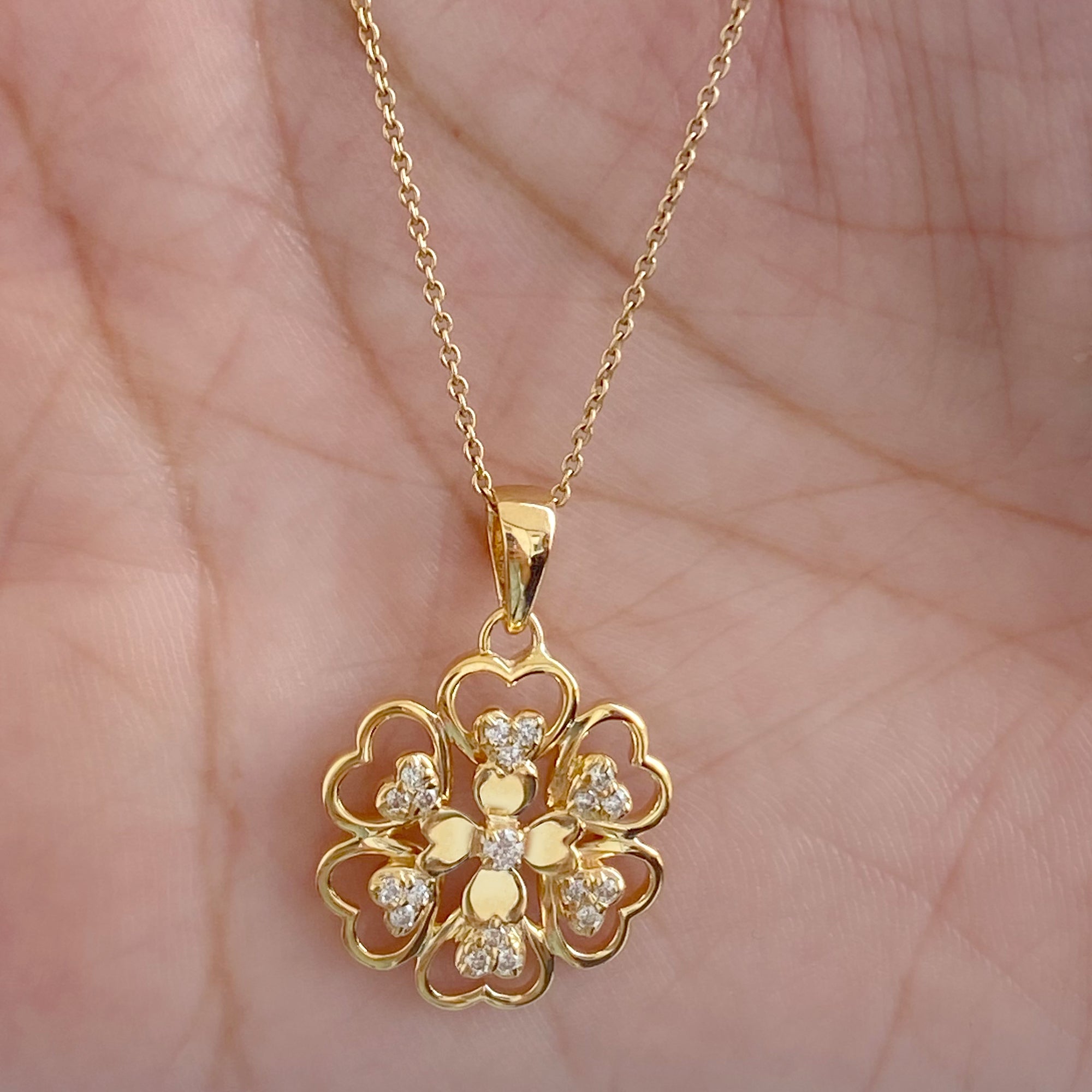 0.25 CT Natural Diamond Heart Gold Petal Flower Pendant Necklace Diamond - ( HI-SI ) - Color and Clarity - Rosec Jewels