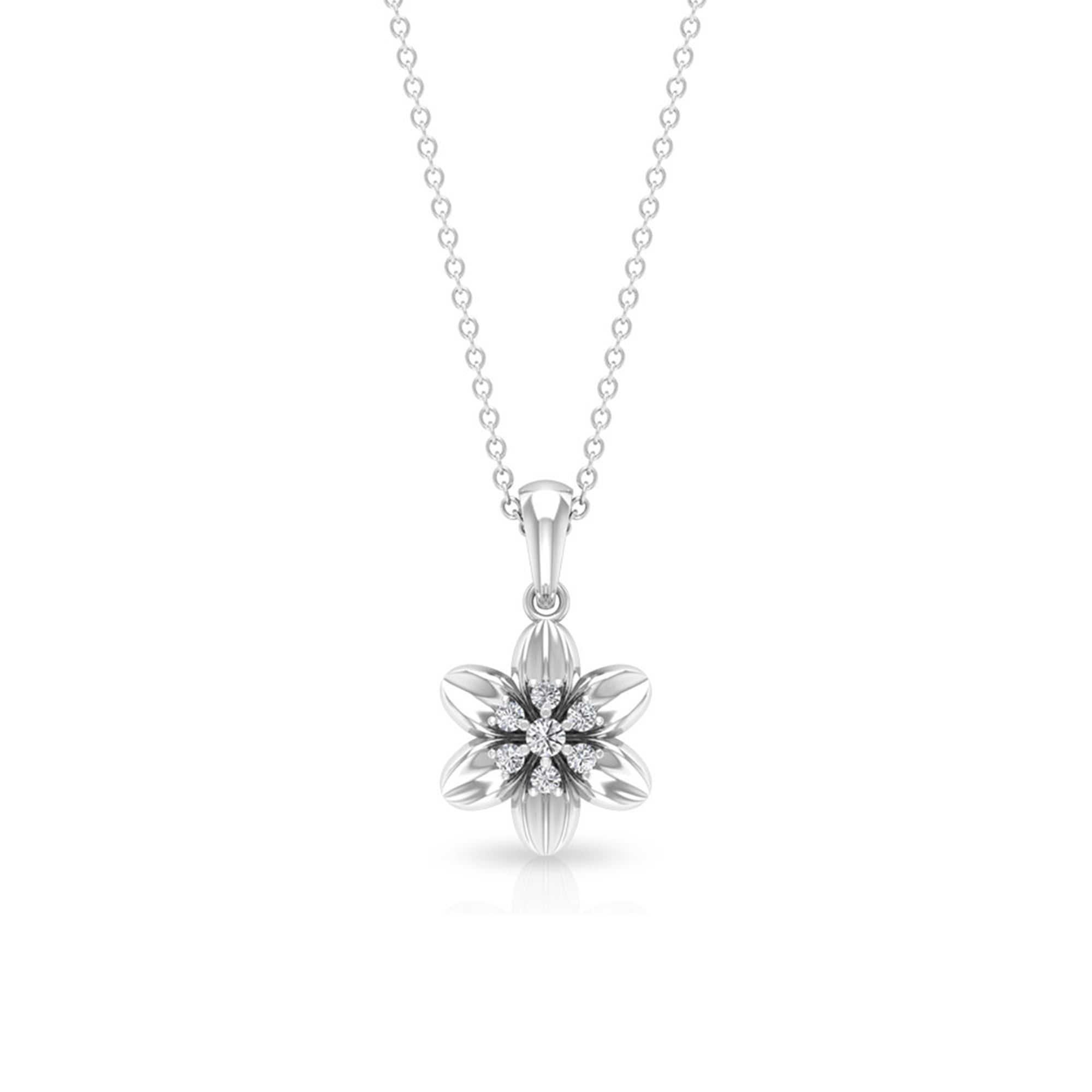 Round Cut Diamond Flower Pendant Necklace Diamond - ( HI-SI ) - Color and Clarity - Rosec Jewels